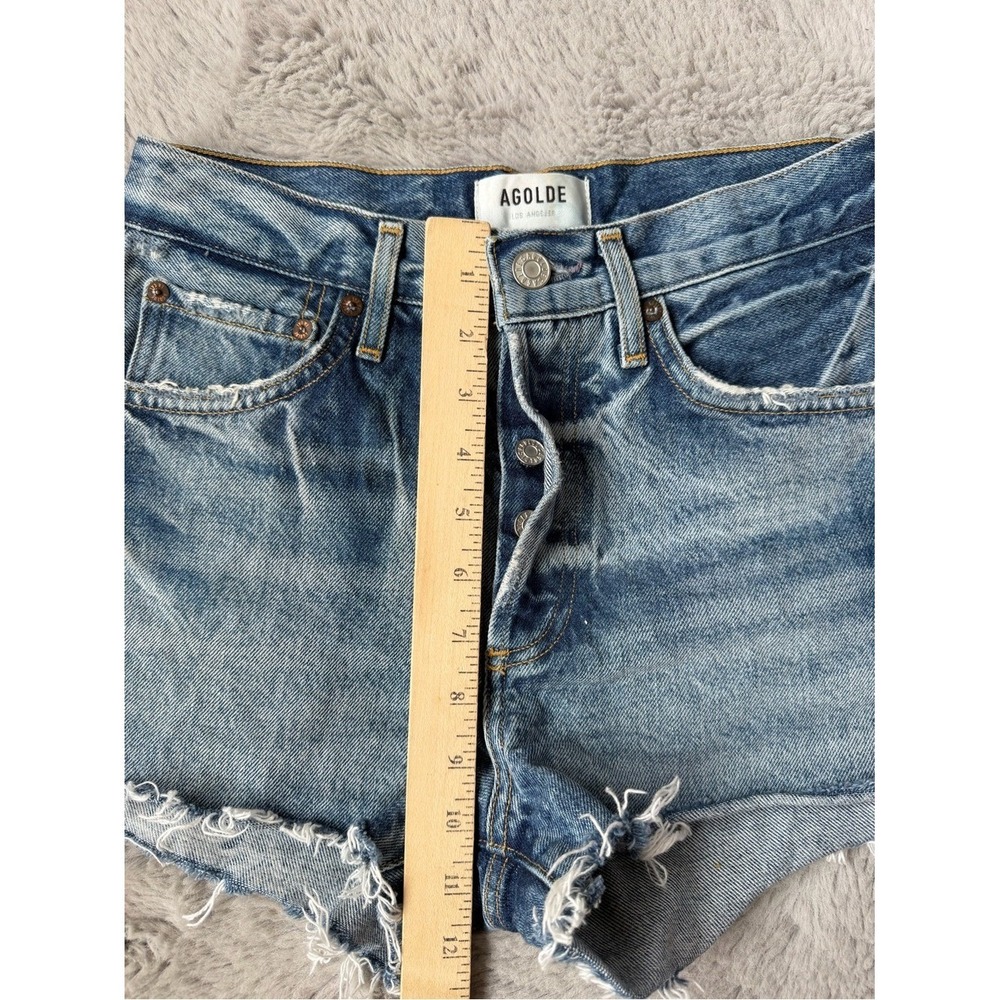 AGOLDE Parker Denim Shorts 25 Blue High Rise Cutoff Distressed Organic Cotton - Picture 8 of 9